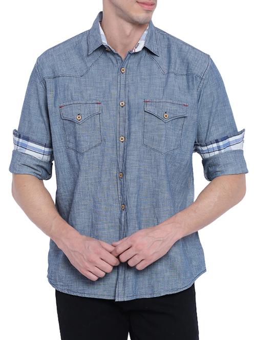 blue cotton casual shirt - 13938334 - Very Small Image - 1