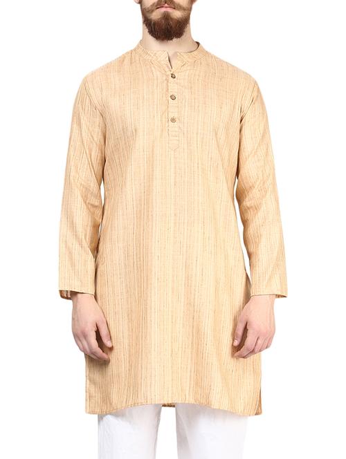 beige silk blend long kurta - 13938642 - Very Small Image - 1