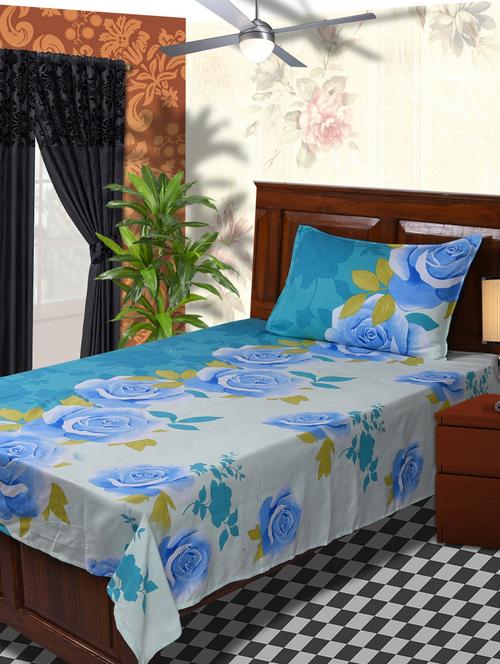 200 tc micro poly floral design multicolor pair of single size flat bedsheets with pillow covers - 13939432 - Very Small Image - 1