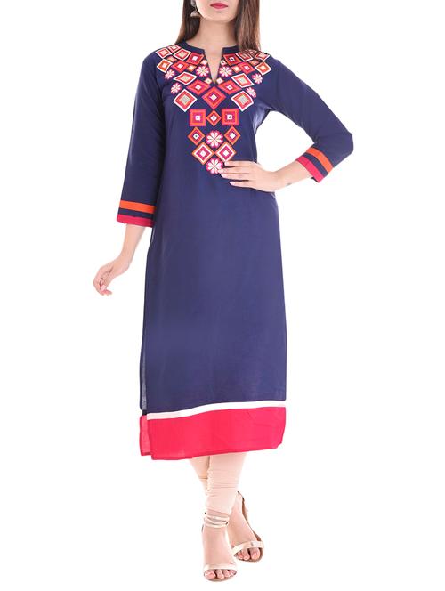 blue rayon embroidered straight kurta - 13940494 - Very Small Image - 1