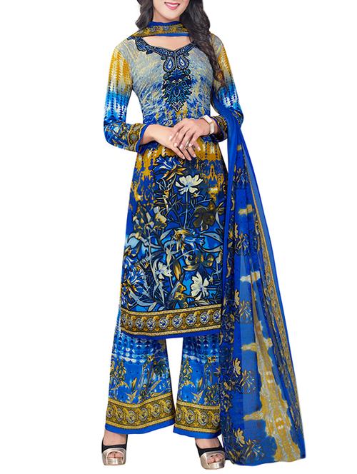blue crepe palazzo suits unstitched suit - 13940502 - Very Small Image - 1