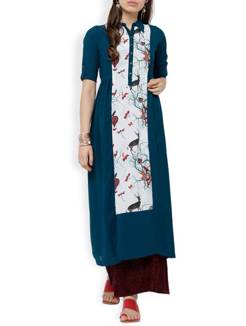 teal flared printed kurta - 13941449 - Very Small Image - 1
