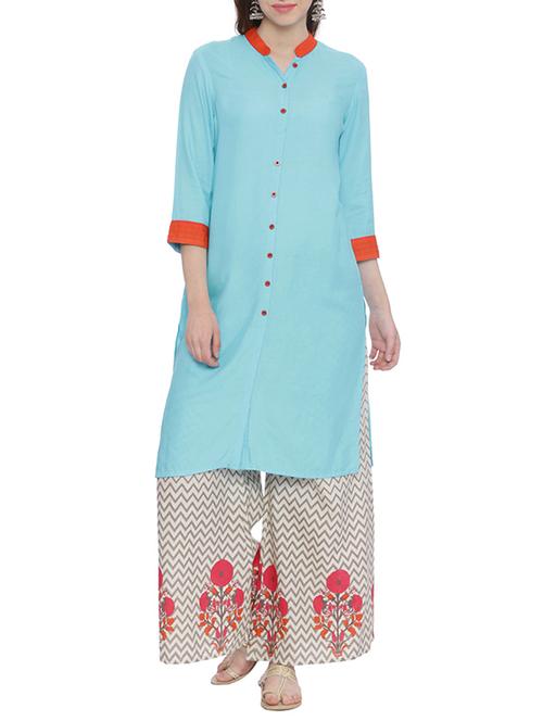 sky blue rayon straight kurta - 13942468 - Very Small Image - 1