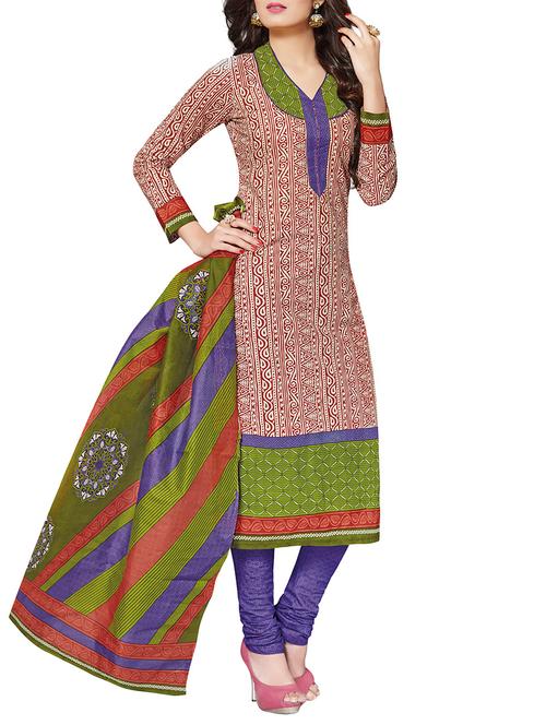Brown Cotton Churidaar Suits Unstitched Suit - 13943108 - Very Small Image - 1