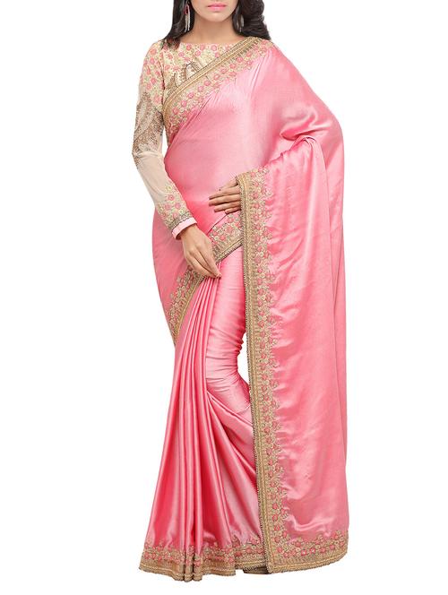 pink silk bordered saree with blouse - 13943165 - Very Small Image - 1