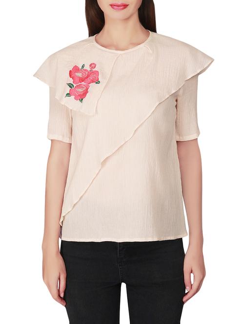 beige floral embroidered cotton ruffle top - 13943978 - Very Small Image - 1