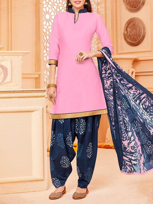 pink cotton patiyala suit dress material - 13945221 - Very Small Image - 1