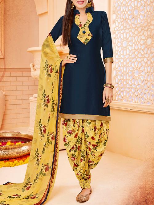 blue cotton patiyala suit dress material - 13945231 - Very Small Image - 1