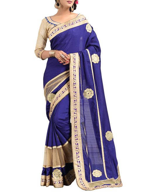 blue silk embroidered saree with blouse - 13945738 - Very Small Image - 1
