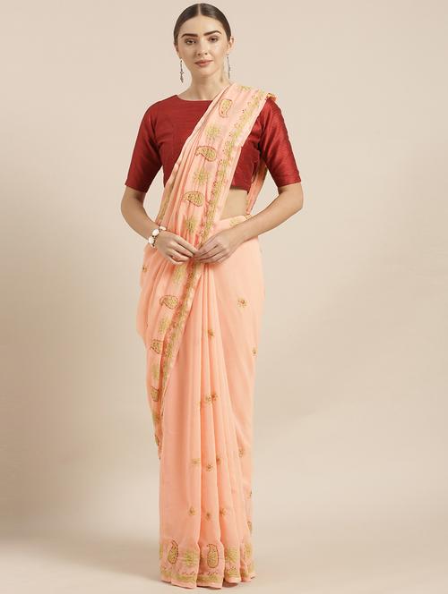 ada peach chikankari saree with blouse - 13945763 - Very Small Image - 1