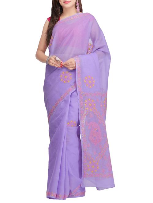 ada purple chikankari saree with blouse - 13945769 - Very Small Image - 1