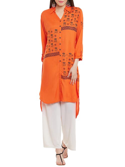 high low block print kurta - 13947155 - Very Small Image - 1