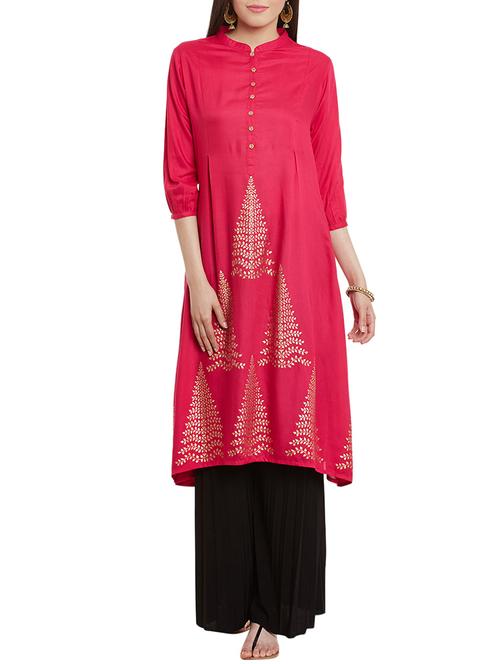 pink rayon aline kurta - 13947159 - Very Small Image - 1