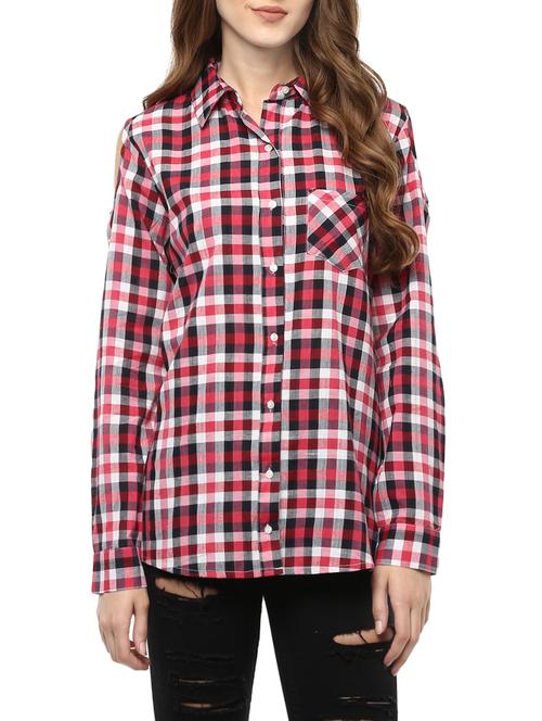 pink checkered cotton shirt - 13947189 - Very Small Image - 1