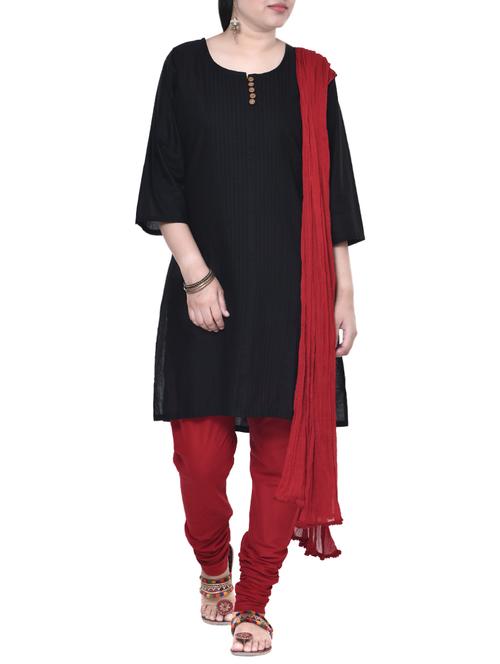 pintucks solid kurta churidaar with dupatta suit set - 13947315 - Very Small Image - 1