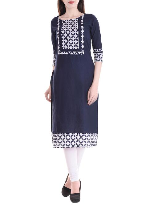 blue cotton straight kurta - 13947514 - Very Small Image - 1