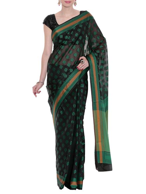 black  art silk woven saree with blouse - 13948219 - Very Small Image - 1