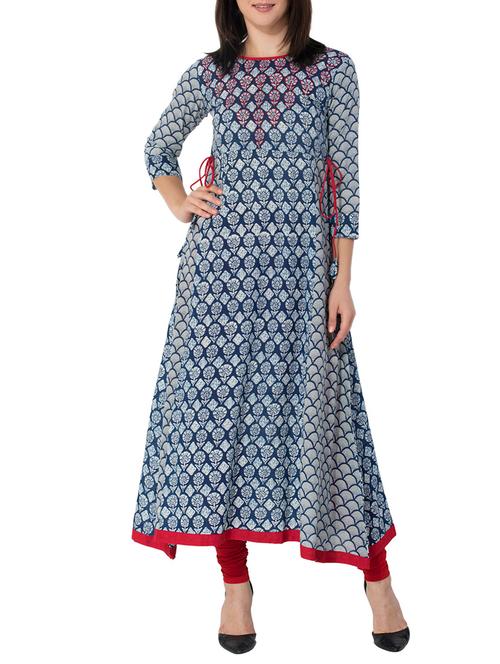 indigo cotton a-line kurta - 13948483 - Very Small Image - 1