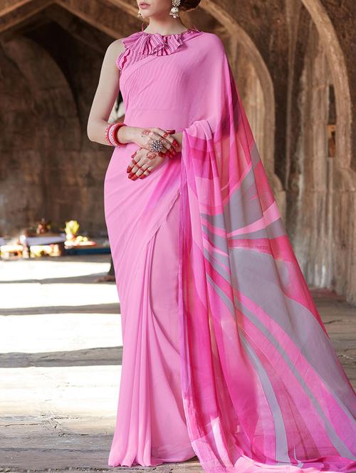 pink georgette printed saree - 13948761 - Very Small Image - 1