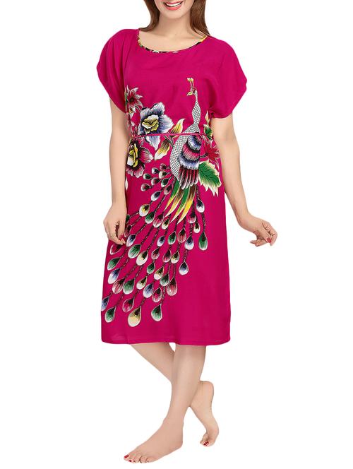 pink printed rayon nighty - 13948925 - Very Small Image - 1