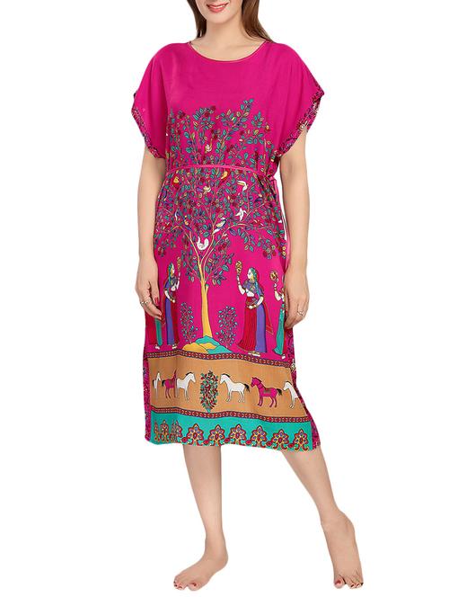 pink printed rayon nighty - 13948928 - Very Small Image - 1