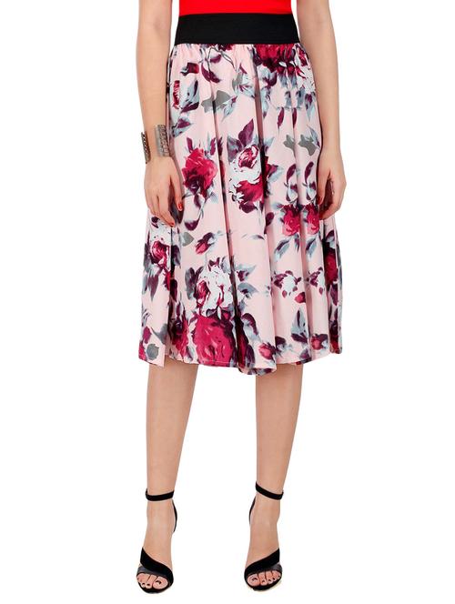 multicolored floral printed crepe flared skirt - 13950418 - Very Small Image - 1