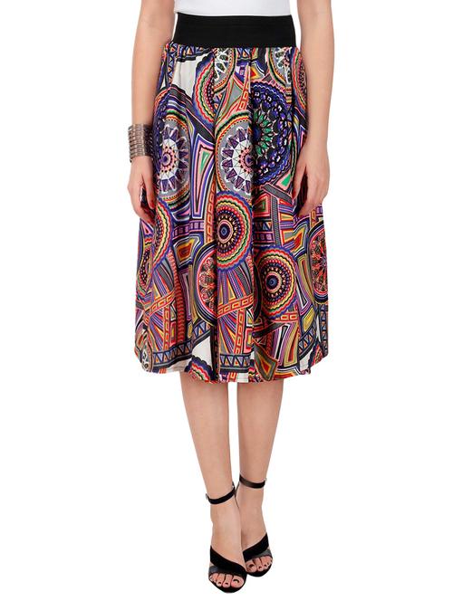 multicolored printed crepe flared skirt - 13950420 - Very Small Image - 1