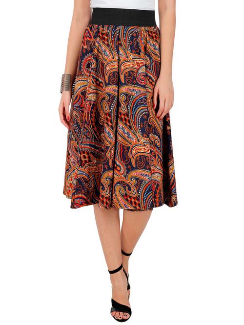 multicolored paisley printed crepe flared skirt - 13950434 - Very Small Image - 1