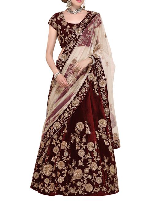 maroon panelled embroidered lehenga - 13952554 - Very Small Image - 1