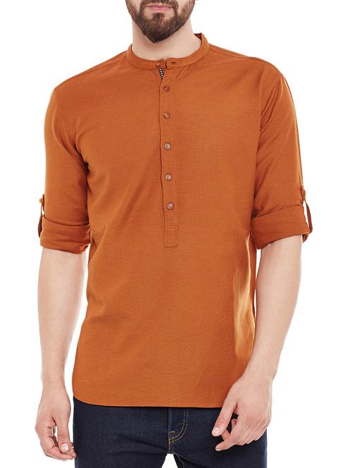 brown polyester short kurta - 13953413 - Very Small Image - 1