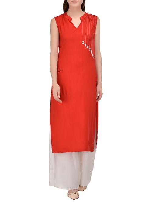 red rayon straight kurta - 13955847 - Very Small Image - 1