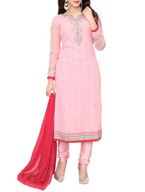 pink semi-stitched churidaar suit - 13957224 - Very Small Image - 1