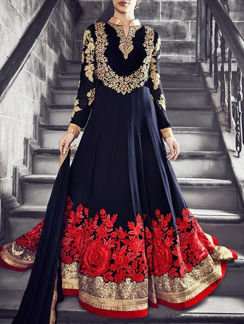 blue georgette unstitched suit - 13957616 - Very Small Image - 1