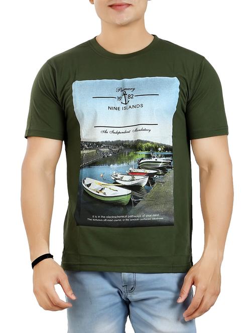Green Cotton Front Print T-shirt - 13959764 - Very Small Image - 1