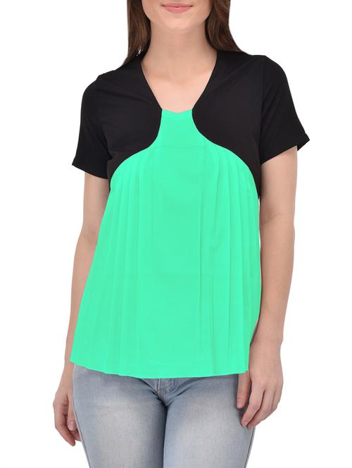 contrast sleeved pleated top - 13961914 - Very Small Image - 1