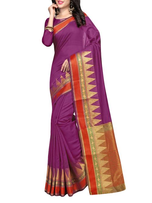 purple bordered cotton saree with blouse - 13963055 - Very Small Image - 1
