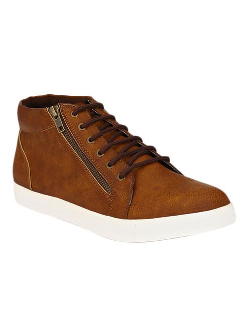brown leatherette lace up sneaker - 13964119 - Very Small Image - 1