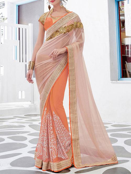 peach lycra half and half saree with blouse - 13964922 - Very Small Image - 1
