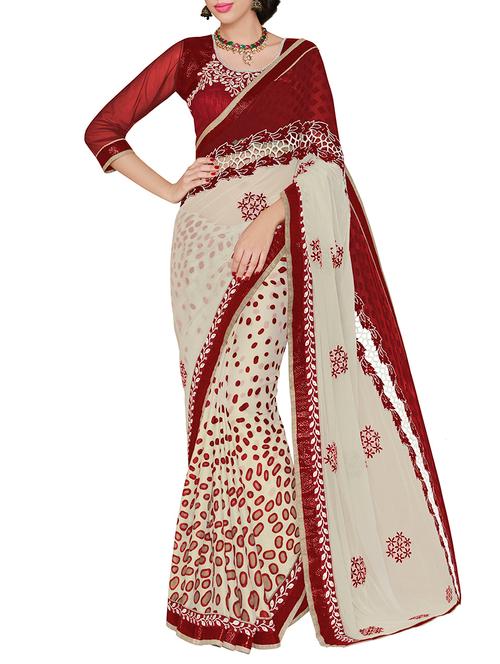 beige chiffon embroidered saree with blouse - 13964948 - Very Small Image - 1