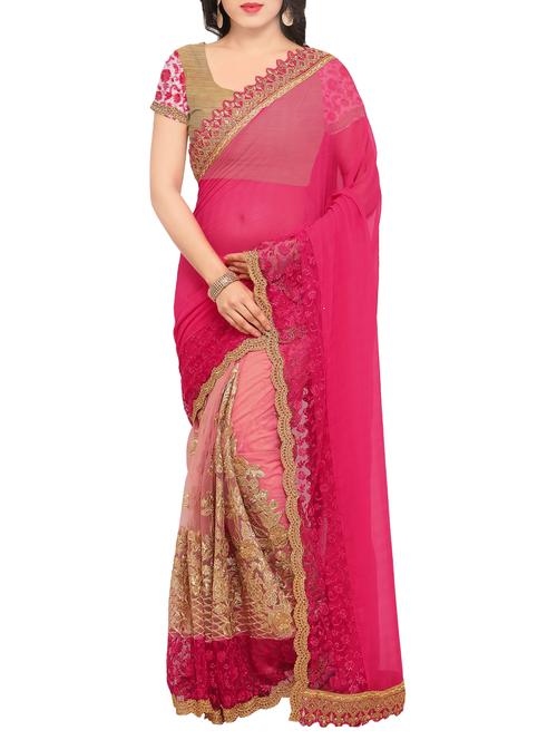 peach chiffon embroidered saree with blouse - 13965640 - Very Small Image - 1