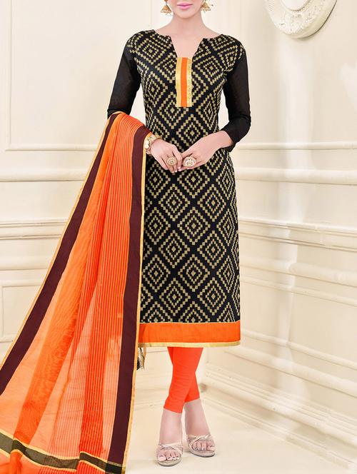 black cotton blend unstitched churidaar suit - 13967910 - Very Small Image - 1