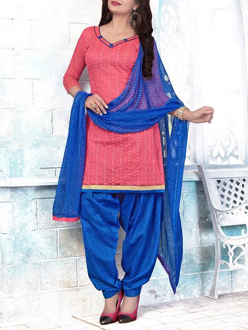 pink chanderi patiyala unstitched suit - 13967914 - Very Small Image - 1