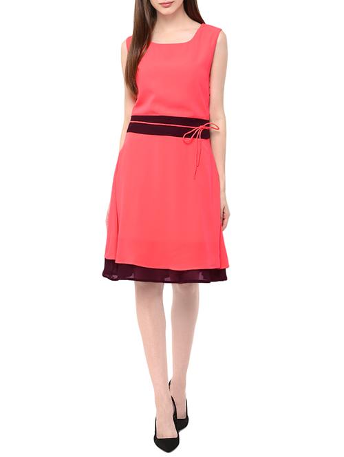 pink georgette layered dress - 13968279 - Very Small Image - 1