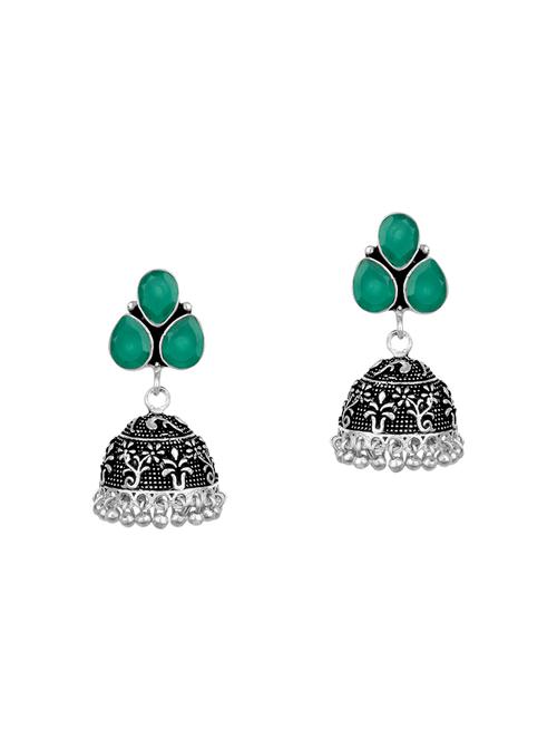 Green Metal Jhumka Earrings - 13968676 - Very Small Image - 1