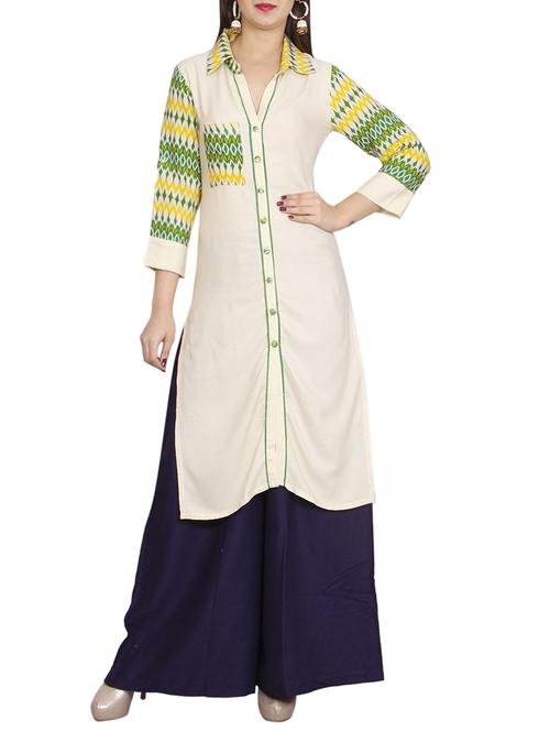beige rayon kurta palazzo  set - 13968889 - Very Small Image - 1