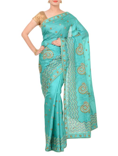 sky blue tussar silk saree with blouse - 13969284 - Very Small Image - 1