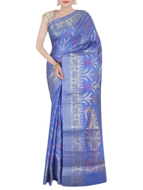 blue tussar silk saree with blouse - 13969362 - Very Small Image - 1