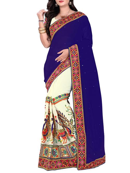 women's solid with work multi colored saree - 13970378 - Very Small Image - 1