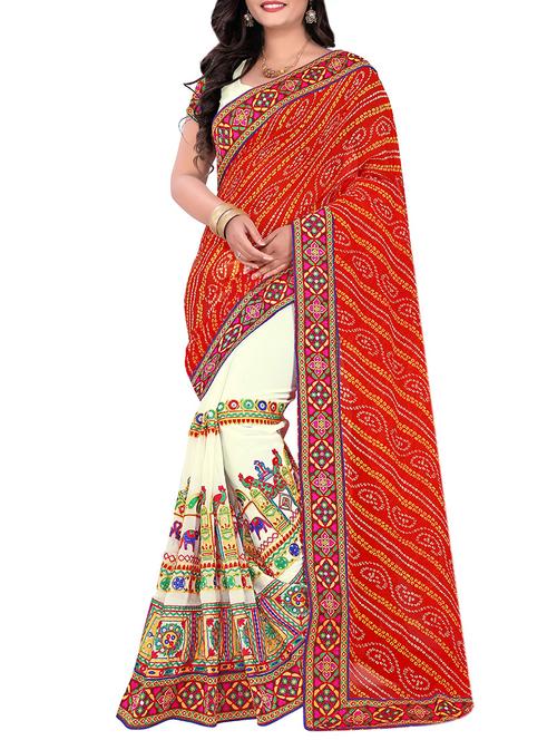 women's bandhani orange colored saree with blouse - 13970383 - Very Small Image - 1