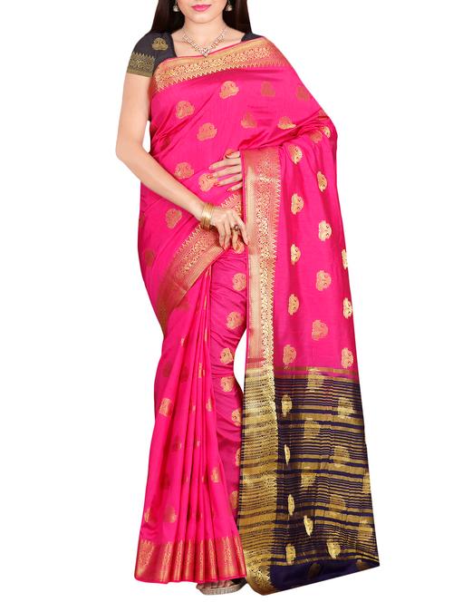 paisley zari motif tussar saree with blouse - 13970565 - Very Small Image - 1